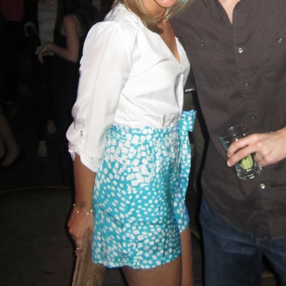 Yumi Kim White Blouse with Teal Mosaic Skirt